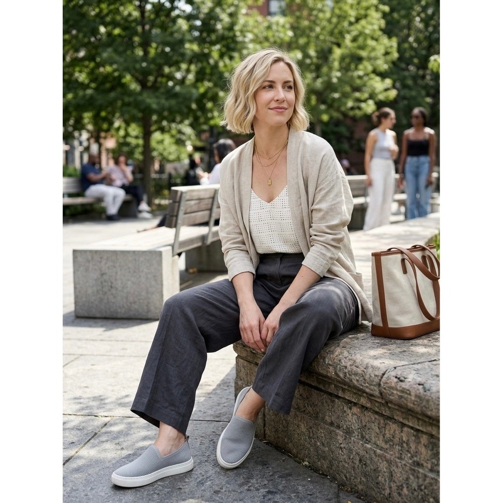 Eileen Fisher Grey Stretch Mesh Knit Slip On Sneakers Womens 8 Platform Shoes